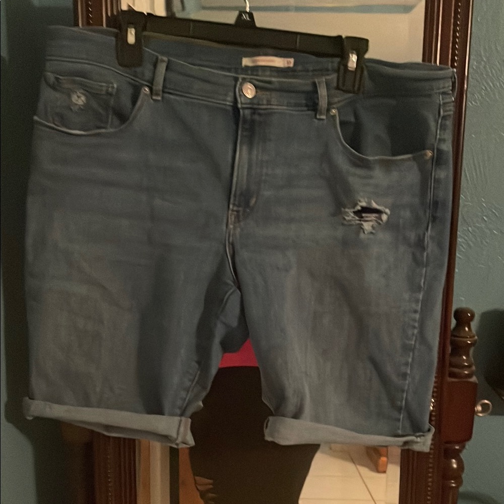 Blue Distressed Denim Shorts